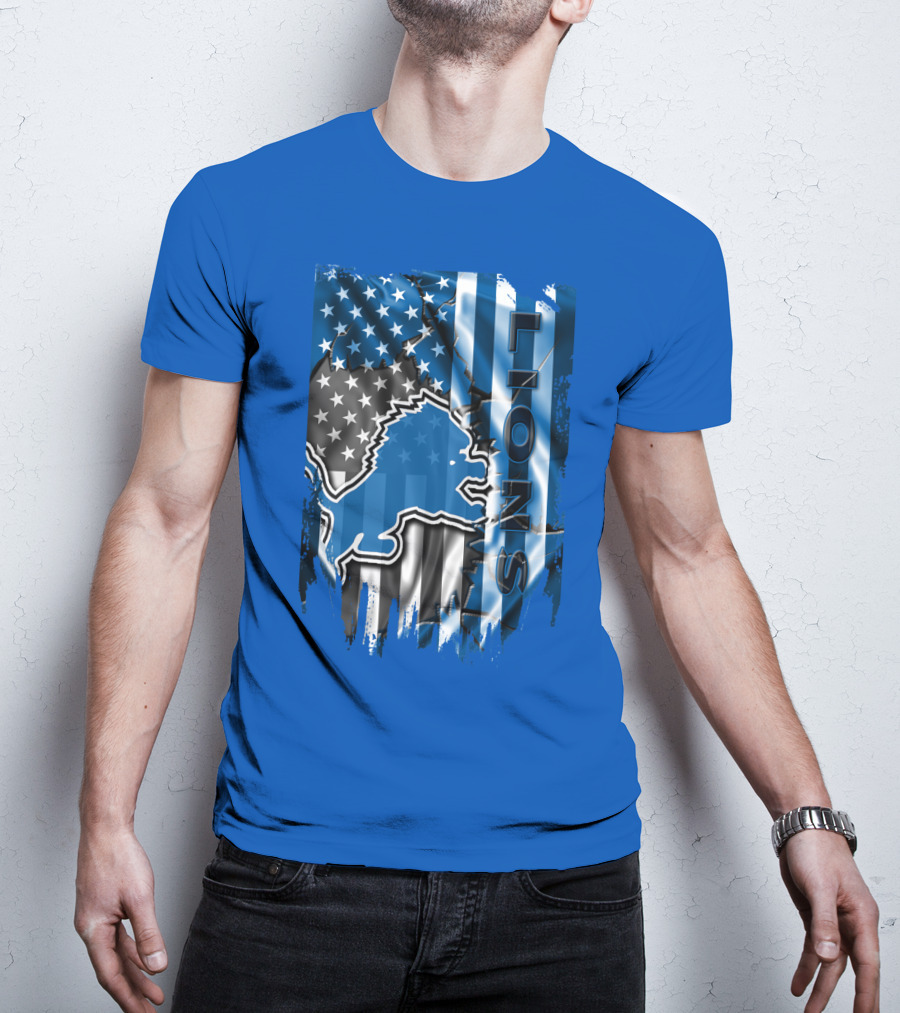 Detroit Lions American Flag Football Team T-Shirt