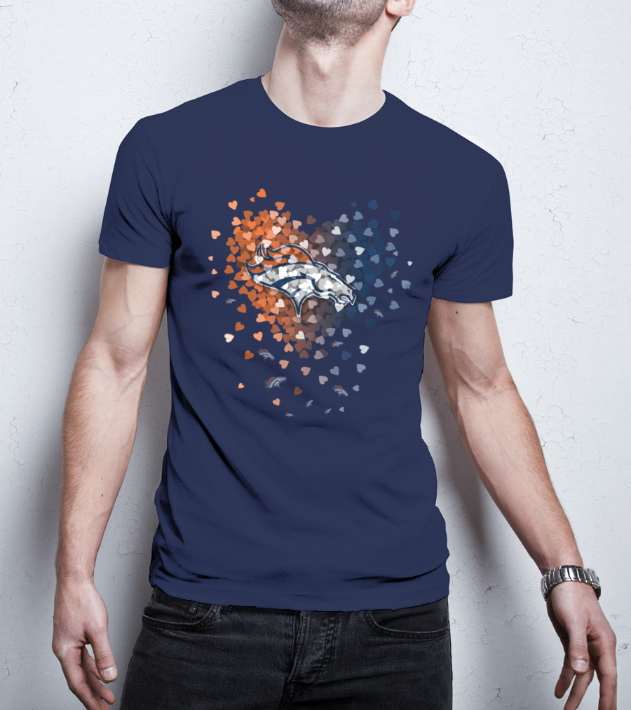 Denver Broncos Heart Logo With Orange And Blue Hearts T-Shirt