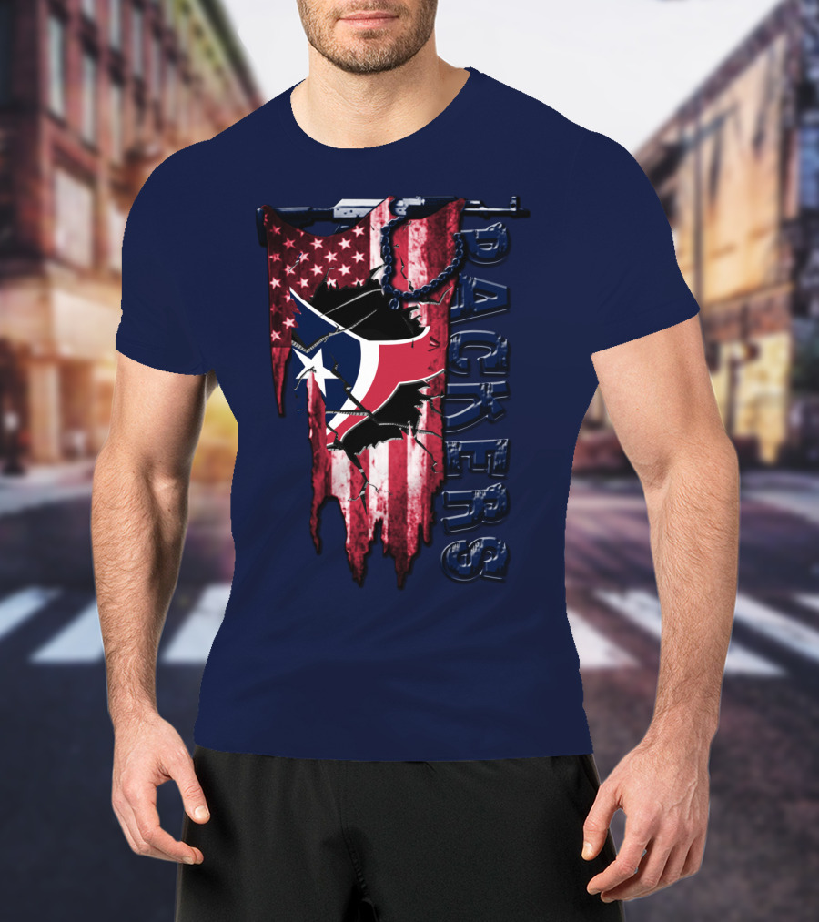 Houston Texans Packers American Flag T-Shirt