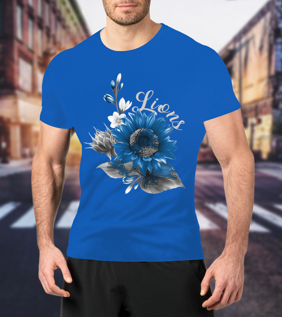 Detroit Lions Blue Floral T-Shirt