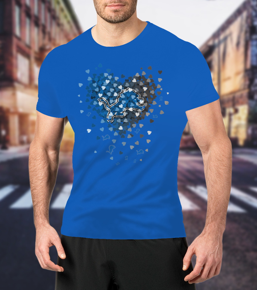 Detroit Lions Heart Shape Blue And White Logo With Hearts T-Shirt