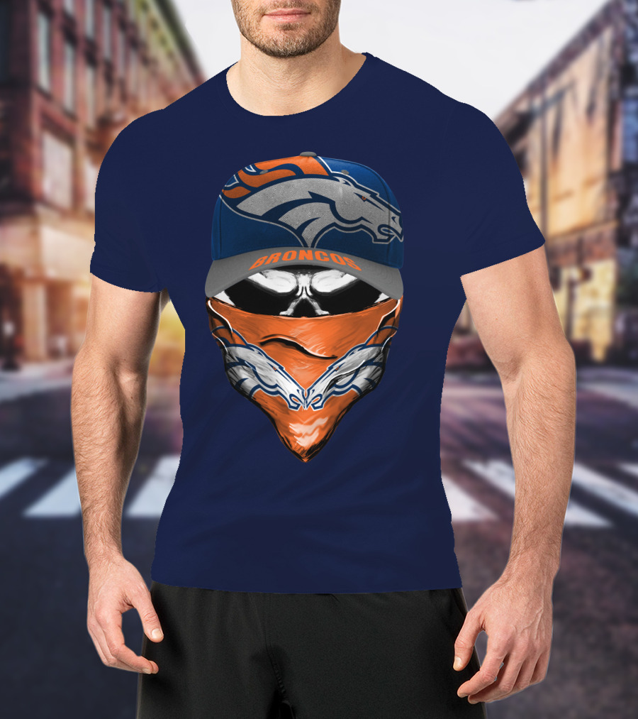 Denver Broncos Football Fan Skull Bandana Hat T-Shirt