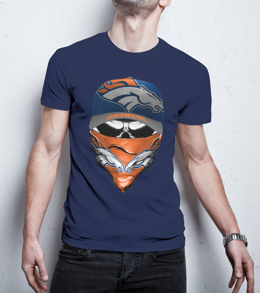 Denver Broncos Football Fan Skull Bandana Hat T-Shirt