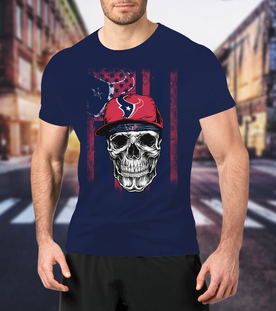 Houston Texans Skull Flag Stars Cap T-Shirt