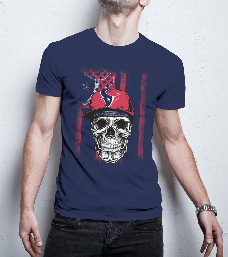 Houston Texans Skull Flag Stars Cap T-Shirt