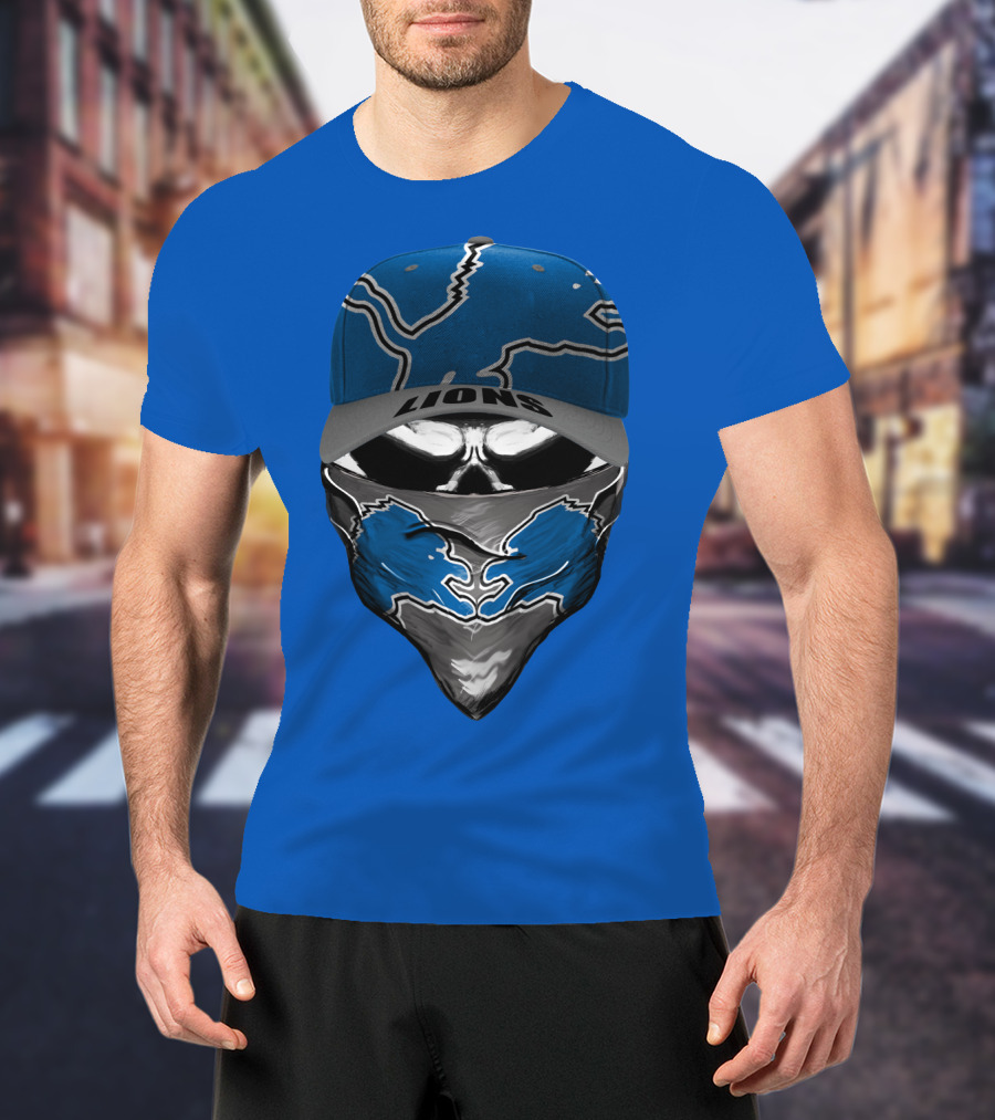 Detroit Lions Skull Bandana And Cap With Team T-Shirt