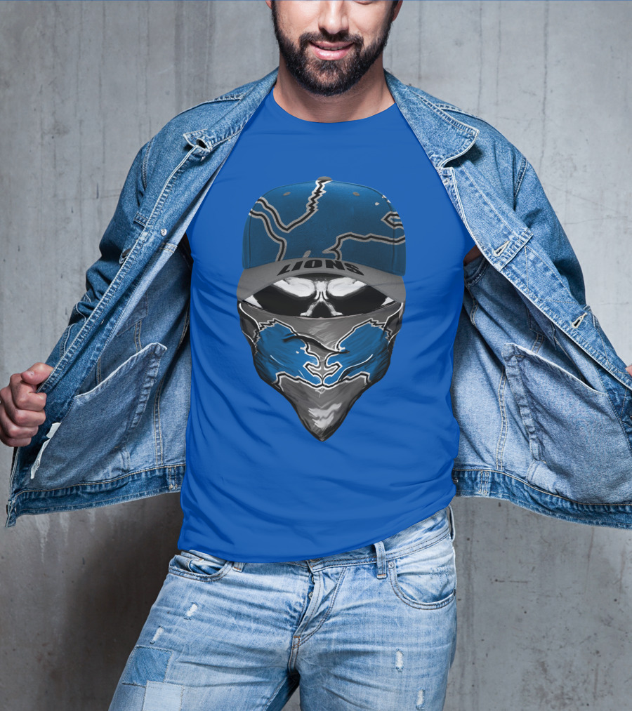 Detroit Lions Skull Bandana And Cap With Team T-Shirt