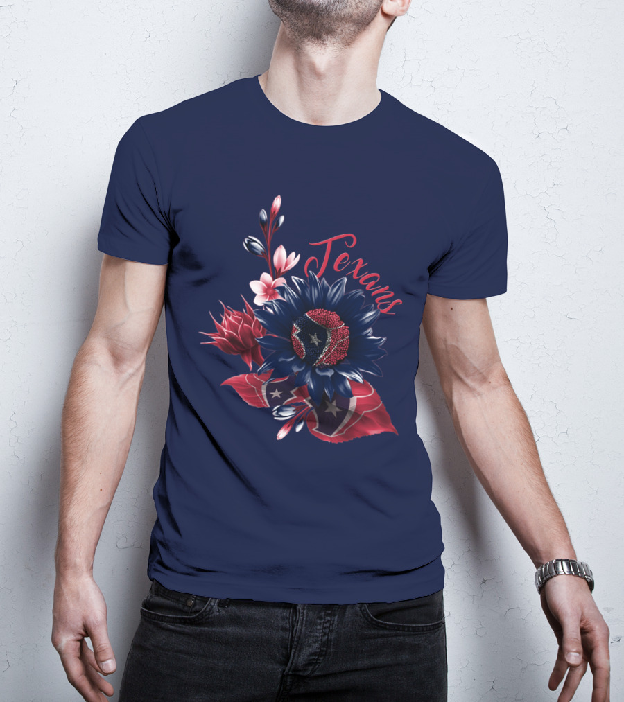 Houston Texans Blossom With Red White And Blue Star Accents T-Shirt
