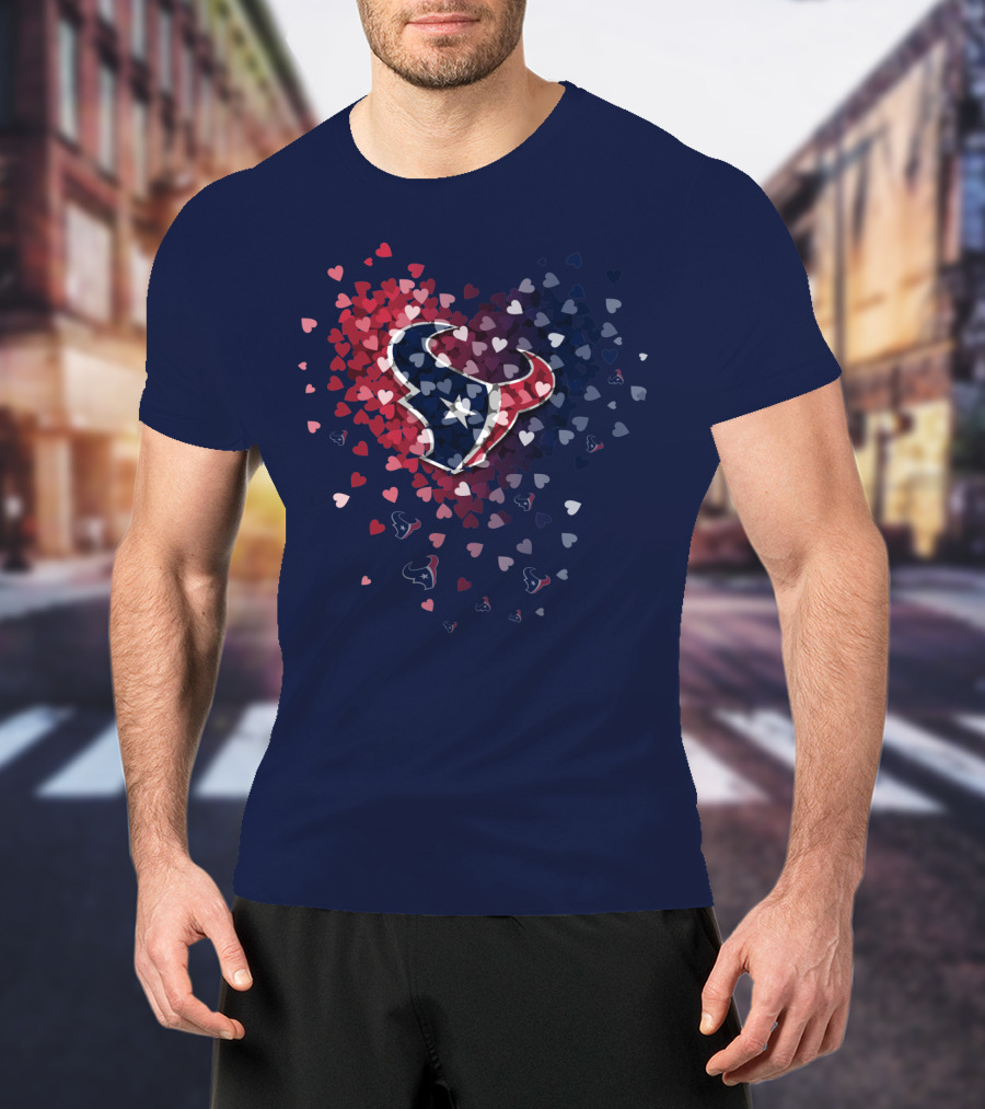 Houston Texans Heart Logo With Red White And Blue Hearts T-Shirt