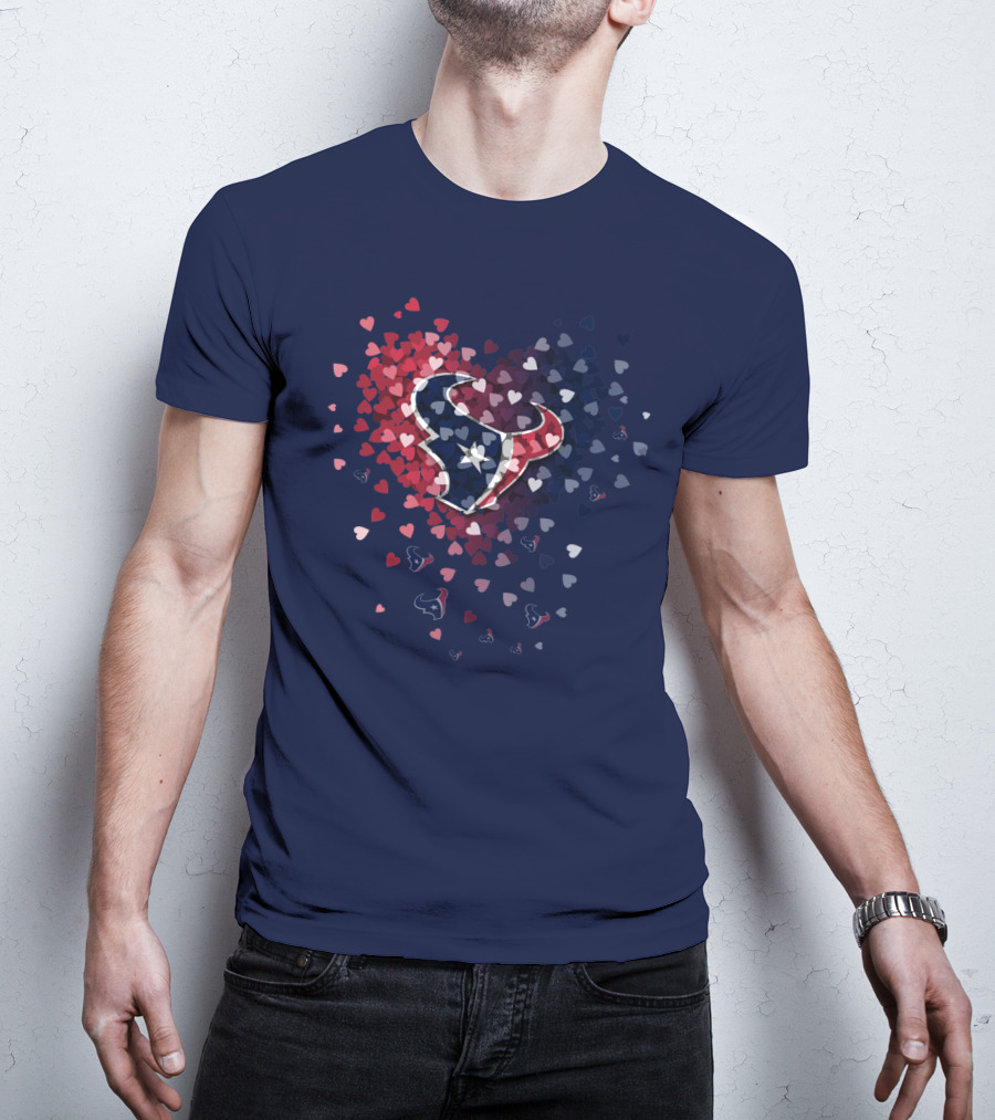 Houston Texans Heart Logo With Red White And Blue Hearts T-Shirt