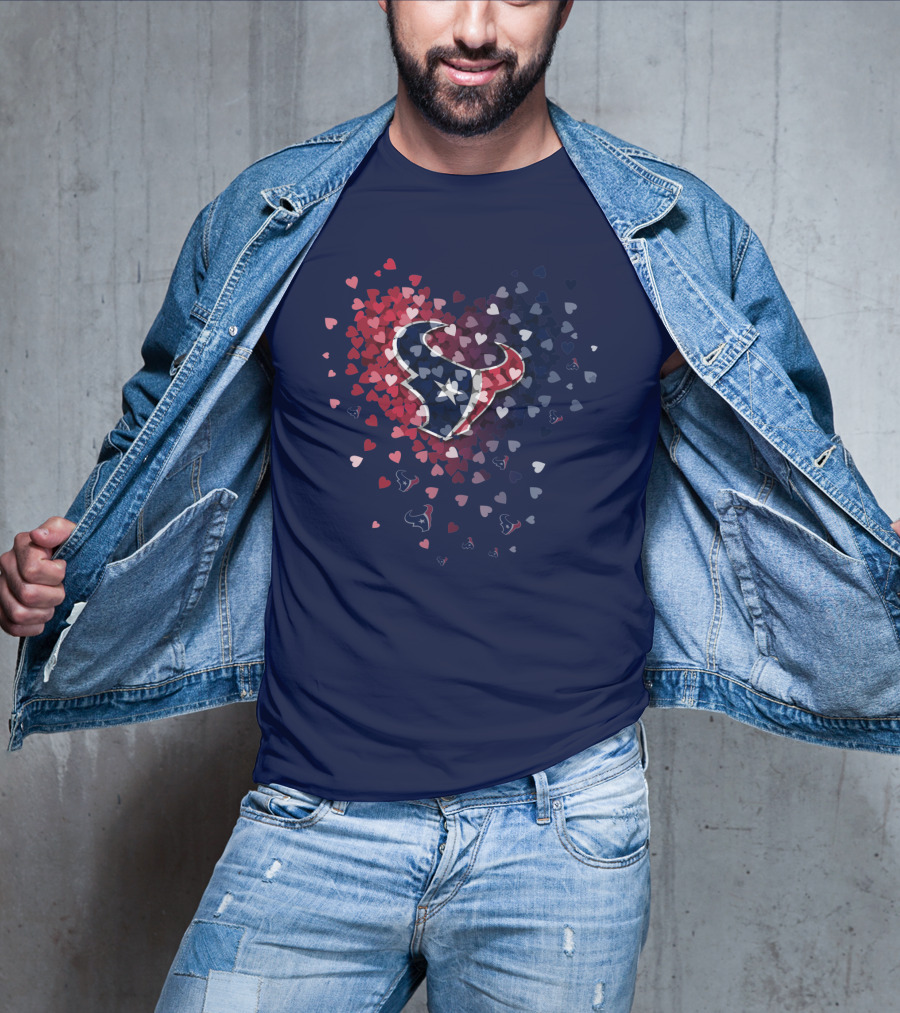 Houston Texans Heart Logo With Red White And Blue Hearts T-Shirt