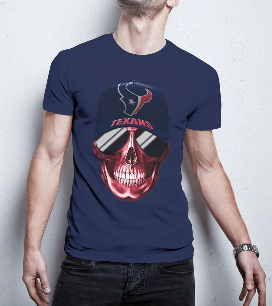 Houston Texans Skull With Cap And Sunglasses T-Shirt