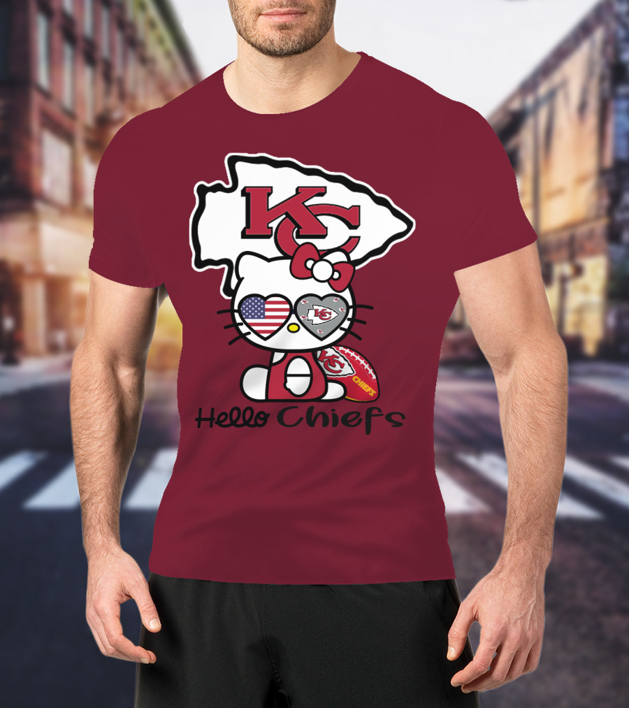 Hello Chiefs Kc Hello Kitty Heart Football American Flag T-Shirt