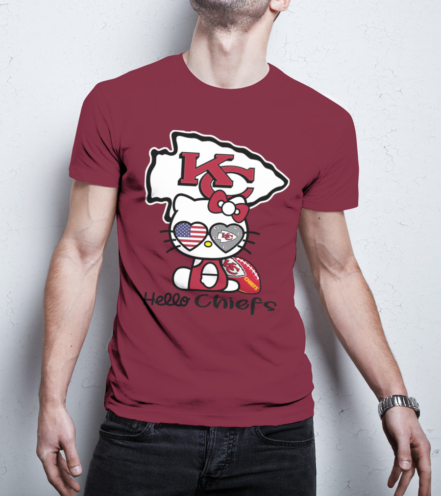 Hello Chiefs Kc Hello Kitty Heart Football American Flag T-Shirt