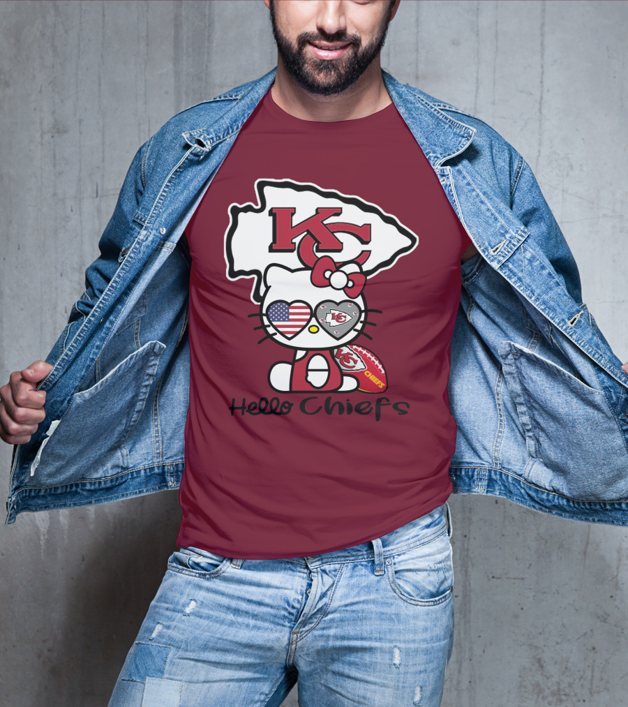 Hello Chiefs Kc Hello Kitty Heart Football American Flag T-Shirt