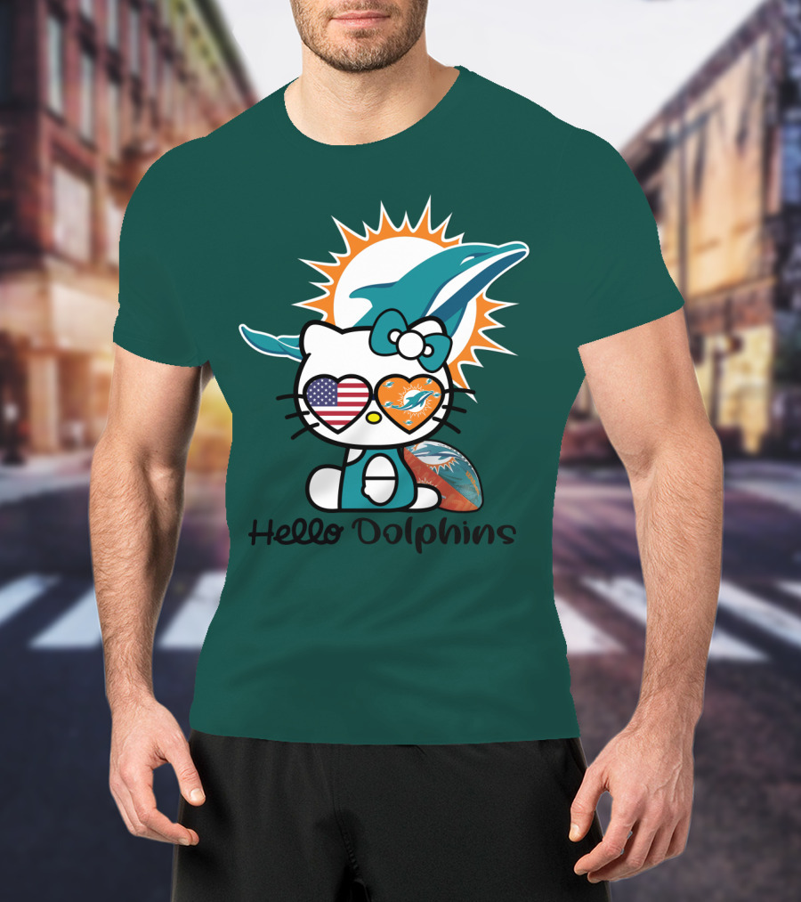 Hello Dolphins Miami Dolphins American Flag T-Shirt