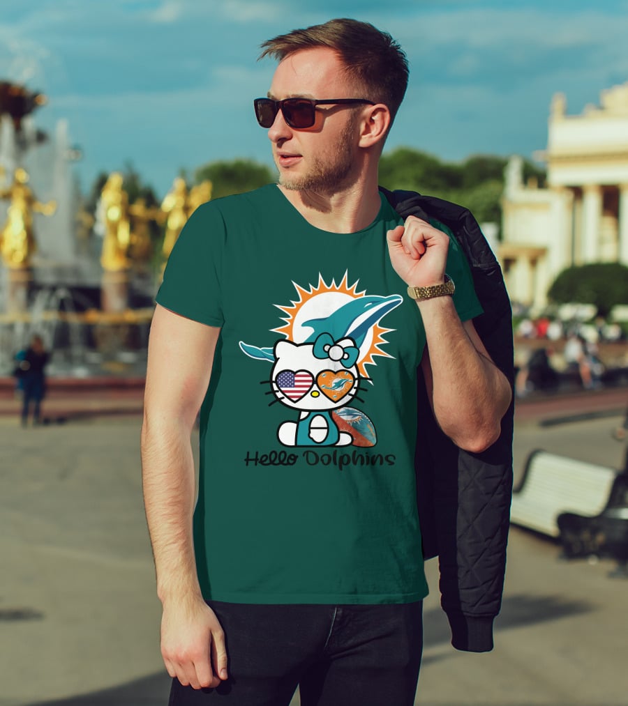 Hello Dolphins Miami Dolphins American Flag T-Shirt
