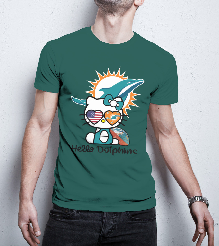 Hello Dolphins Miami Dolphins American Flag T-Shirt