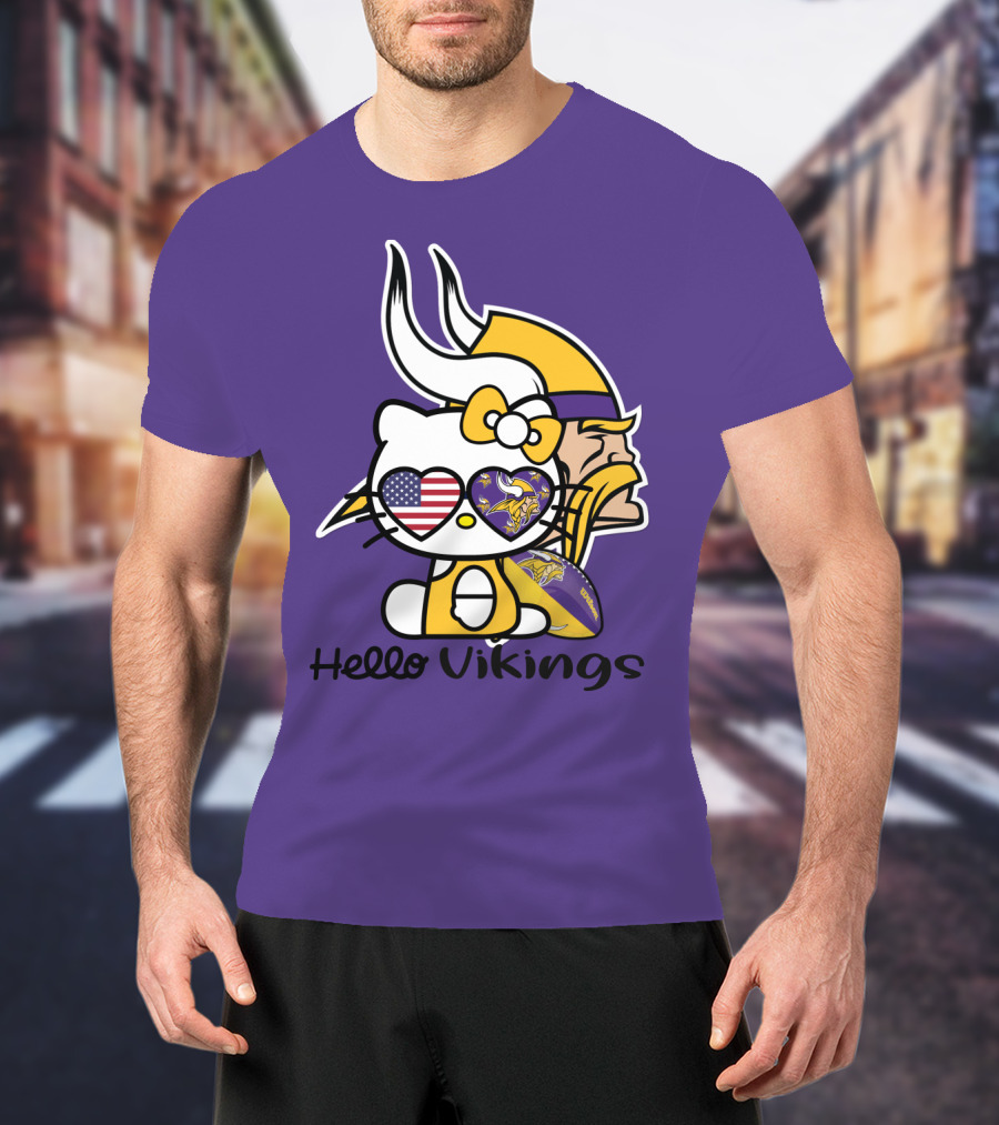 Hello Vikings Minnesota Vikings Fan Art Purple Football Kitty T-Shirt