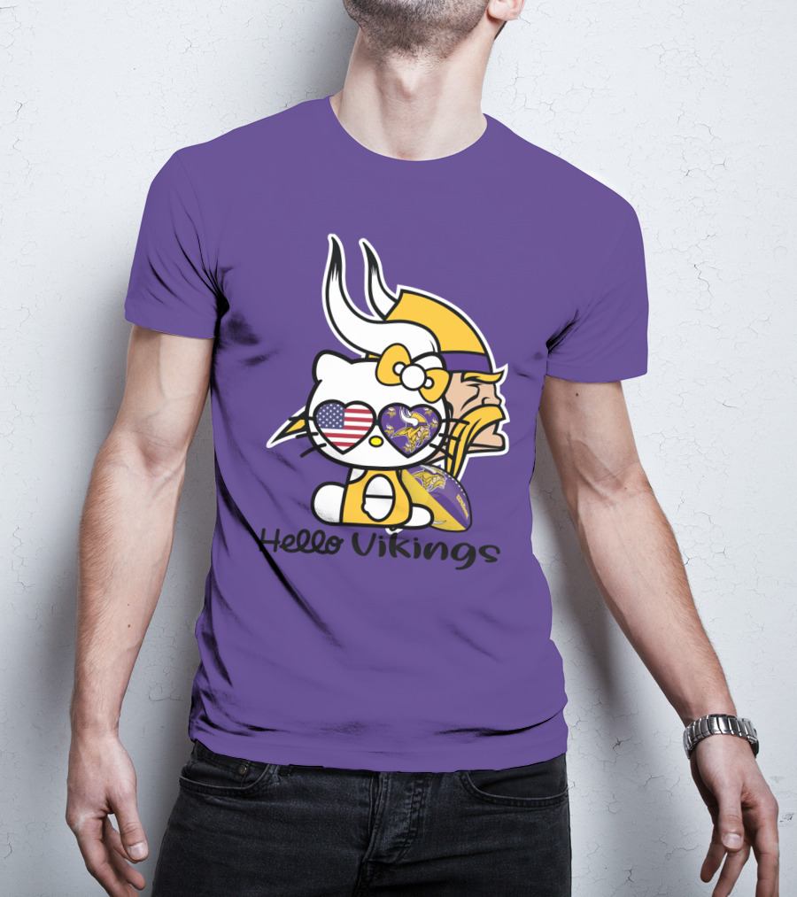 Hello Vikings Minnesota Vikings Fan Art Purple Football Kitty T-Shirt