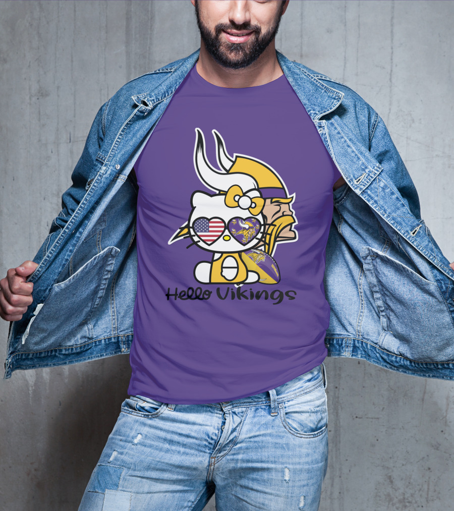 Hello Vikings Minnesota Vikings Fan Art Purple Football Kitty T-Shirt