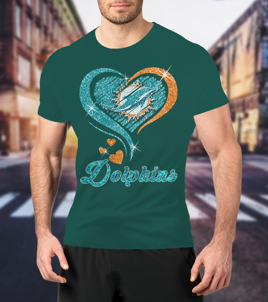 Miami Dolphins Sparkling Heart T-Shirt