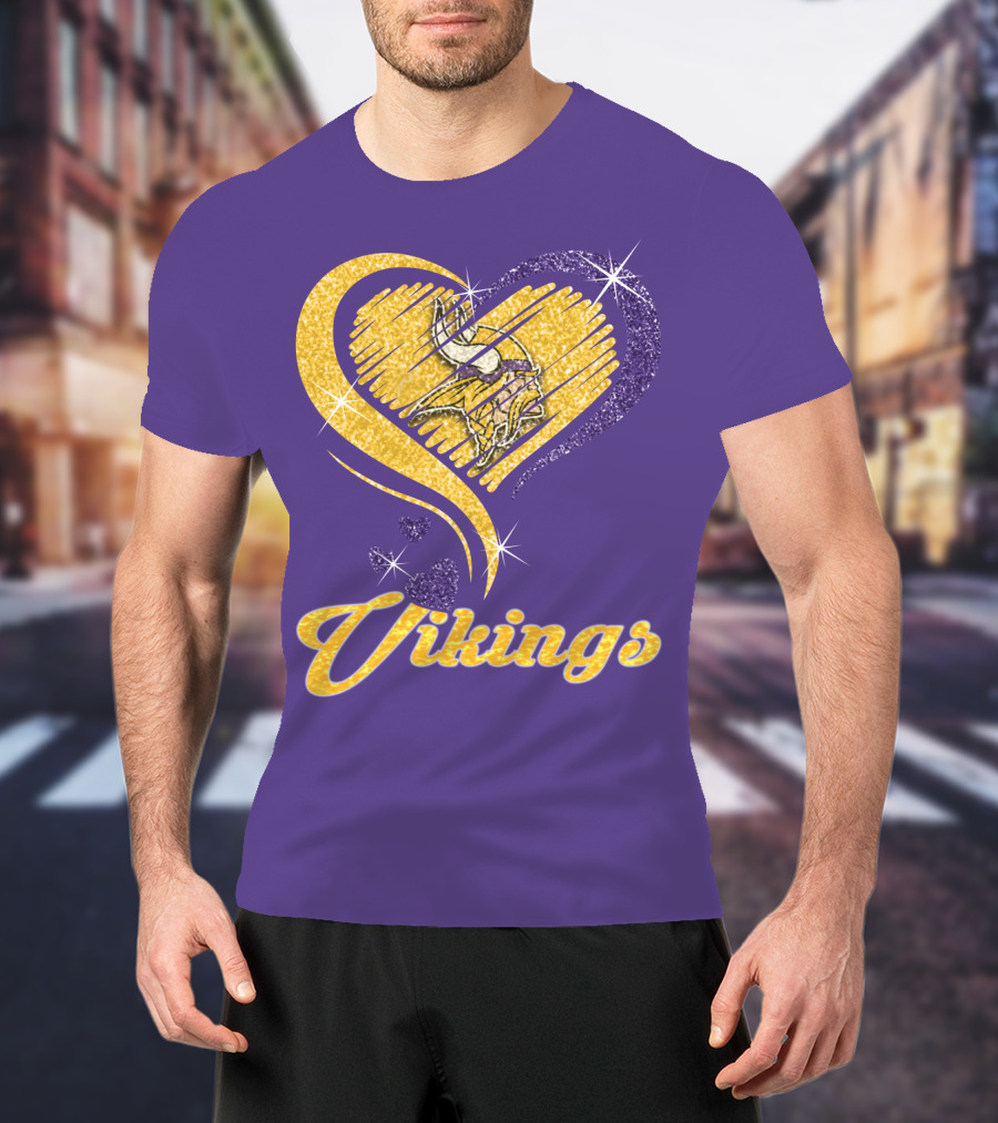 Vikings Heart Purple Gold Sparkle T-Shirt
