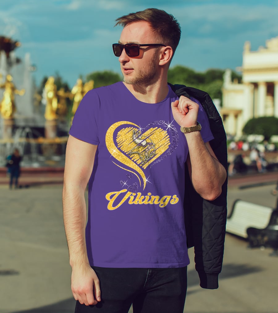 Vikings Heart Purple Gold Sparkle T-Shirt