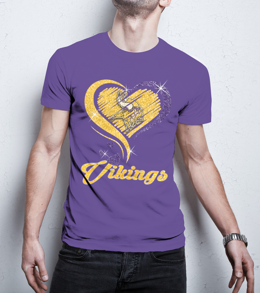 Vikings Heart Purple Gold Sparkle T-Shirt