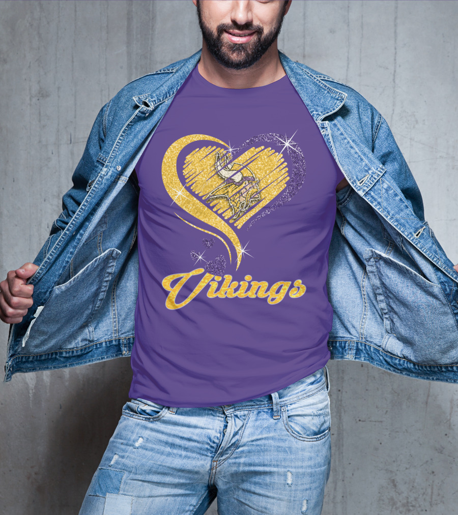 Vikings Heart Purple Gold Sparkle T-Shirt
