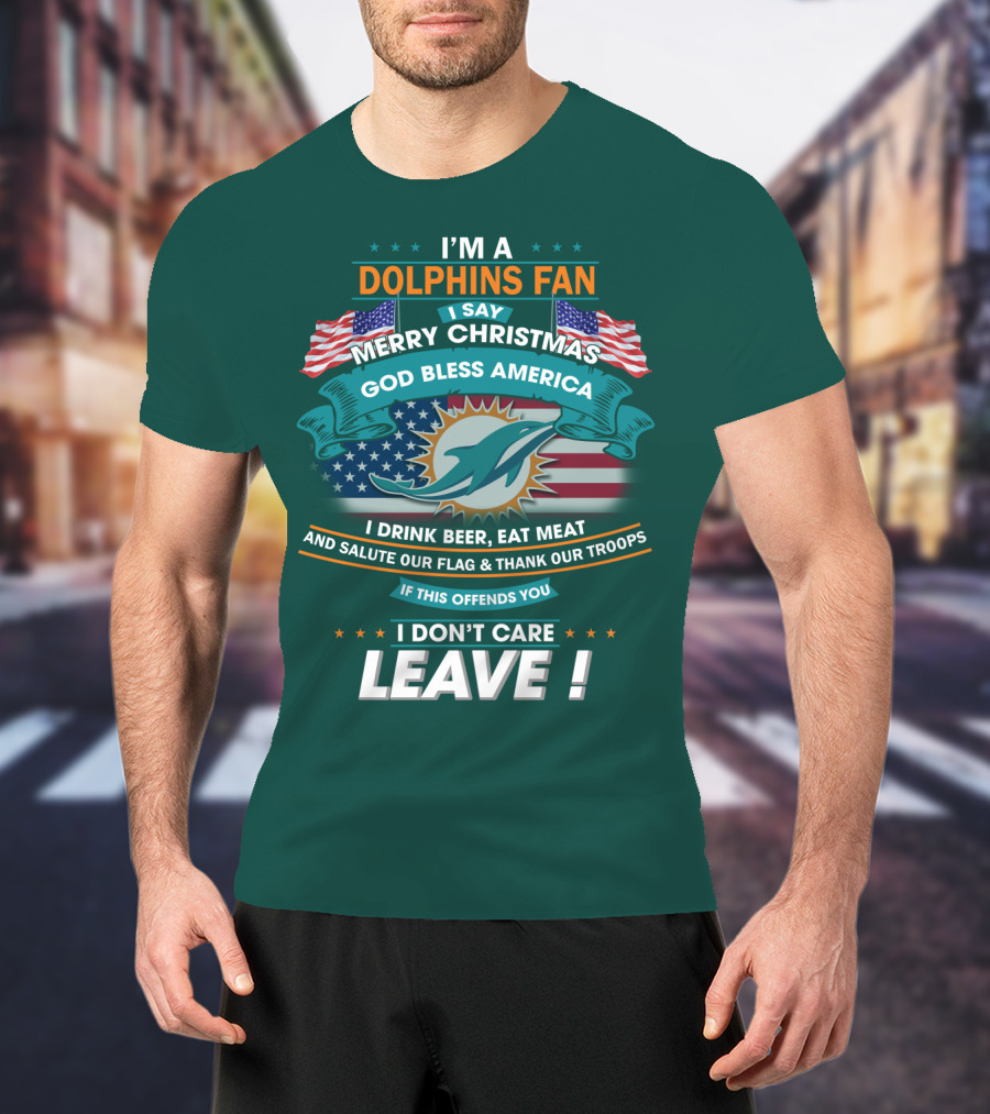 Miami Dolphins Fan Merry Christmas God Bless America T-Shirt