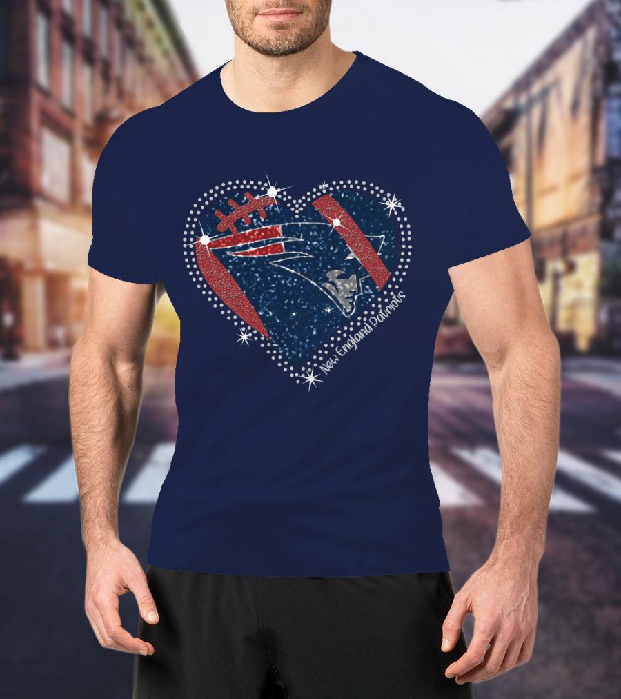 New England Patriots Heart Football Sparkle T-Shirt