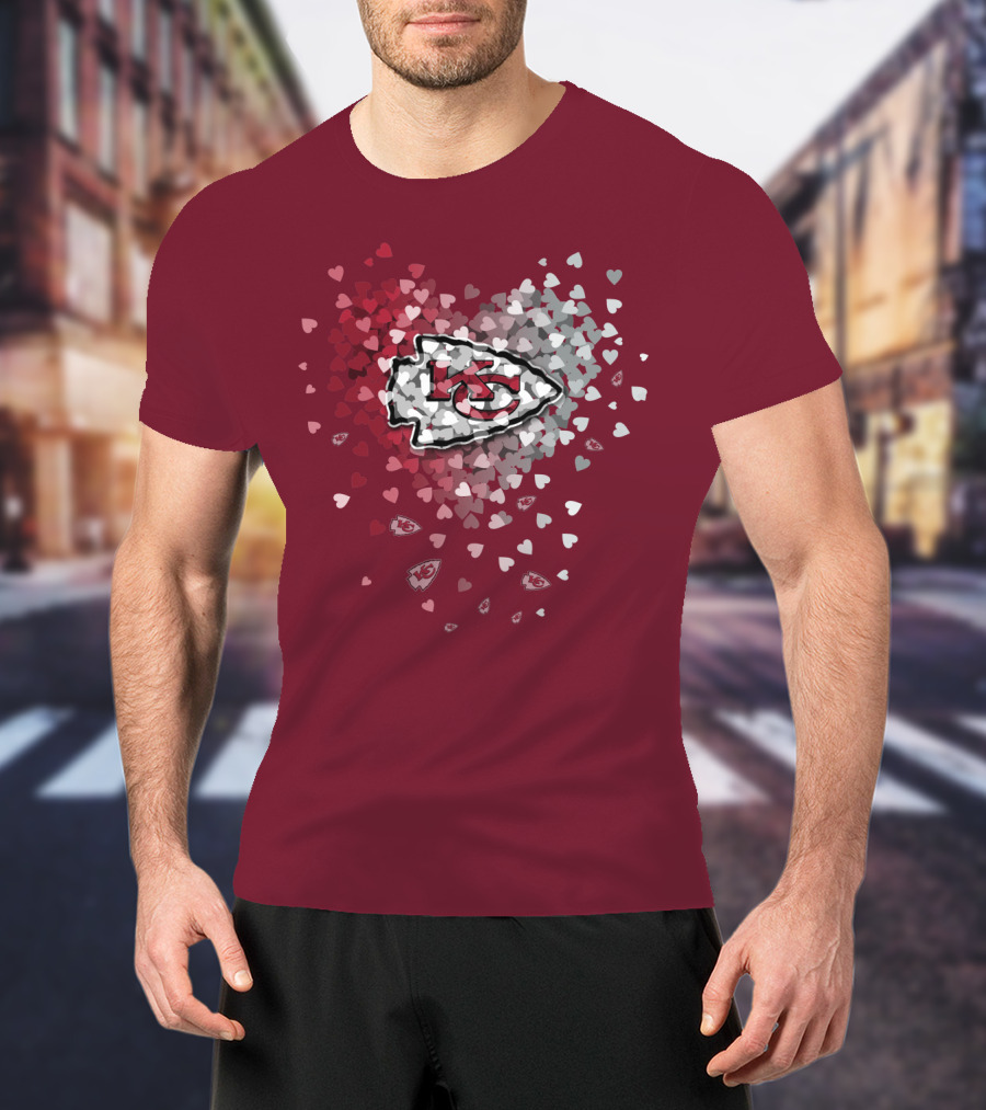 Kansas City Chiefs Heart Logo With Red And White Hearts T-Shirt