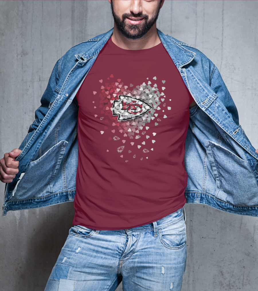 Kansas City Chiefs Heart Logo With Red And White Hearts T-Shirt