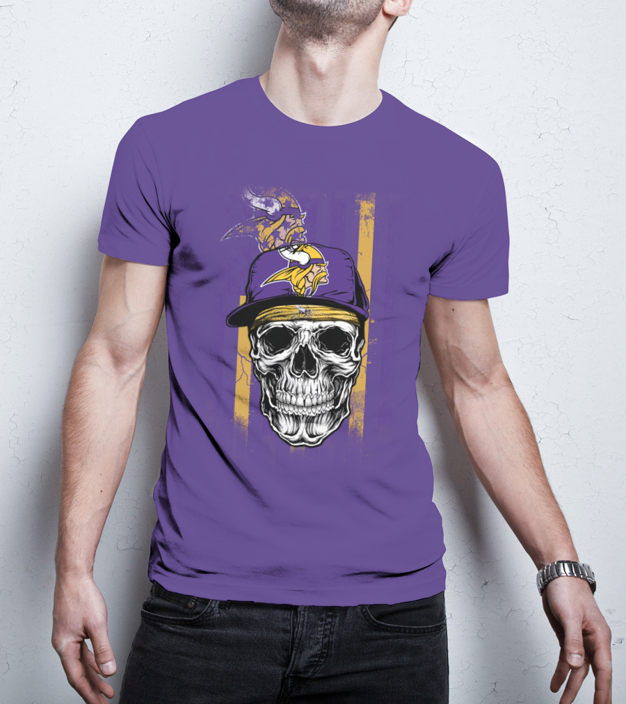 Minnesota Vikings Skull With Cap And Logo On Purple T-Shirt
