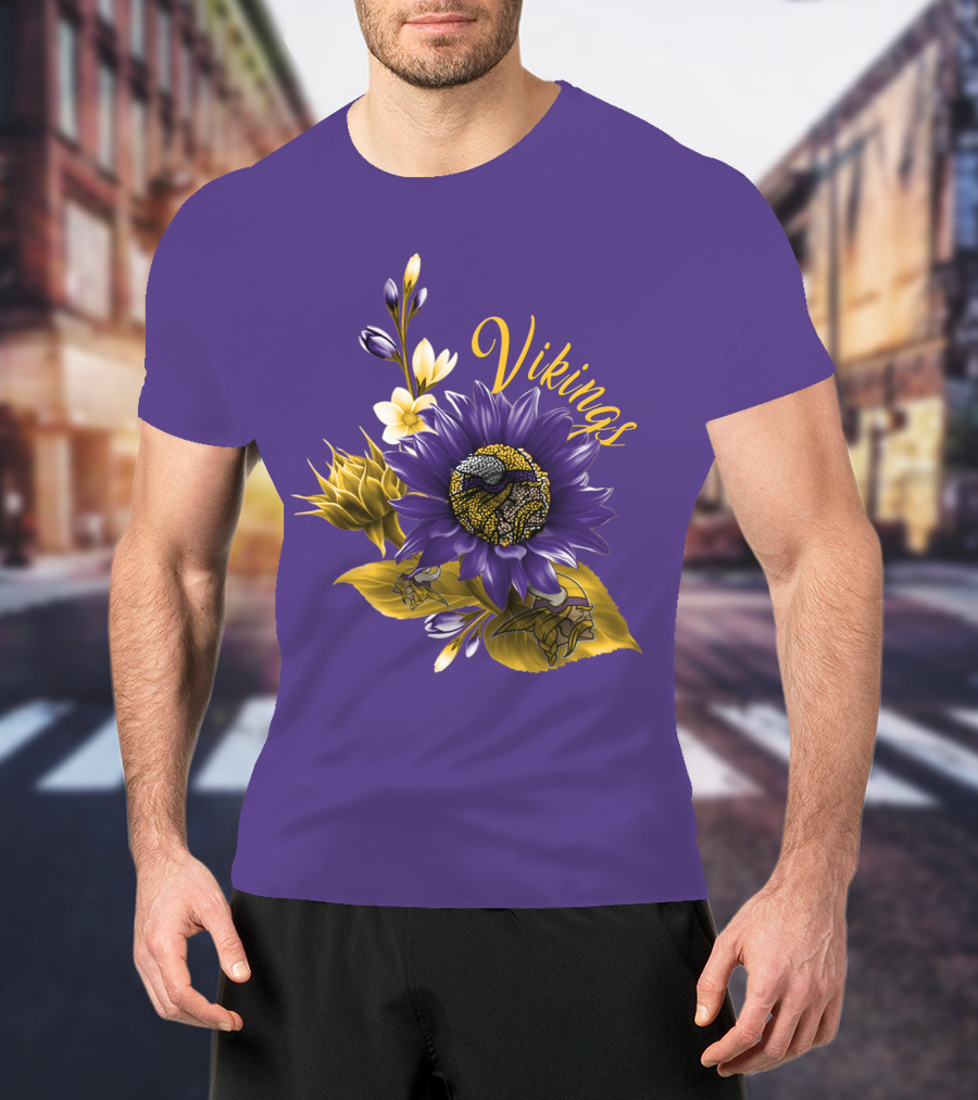 Vikings Minnesota Purple Floral Football Team Badge T-Shirt