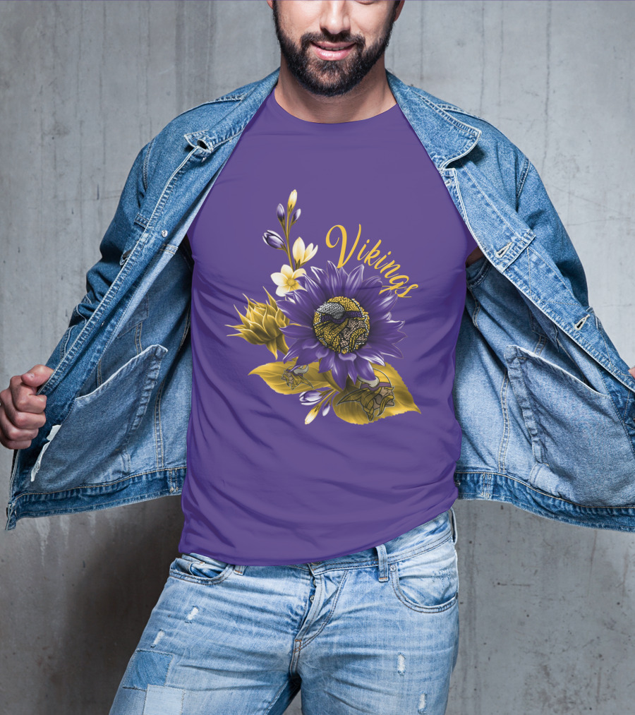 Vikings Minnesota Purple Floral Football Team Badge T-Shirt
