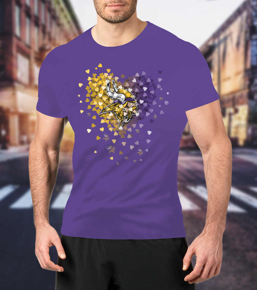 Minnesota Vikings Heart Logo Purple And Gold Hearts T-Shirt