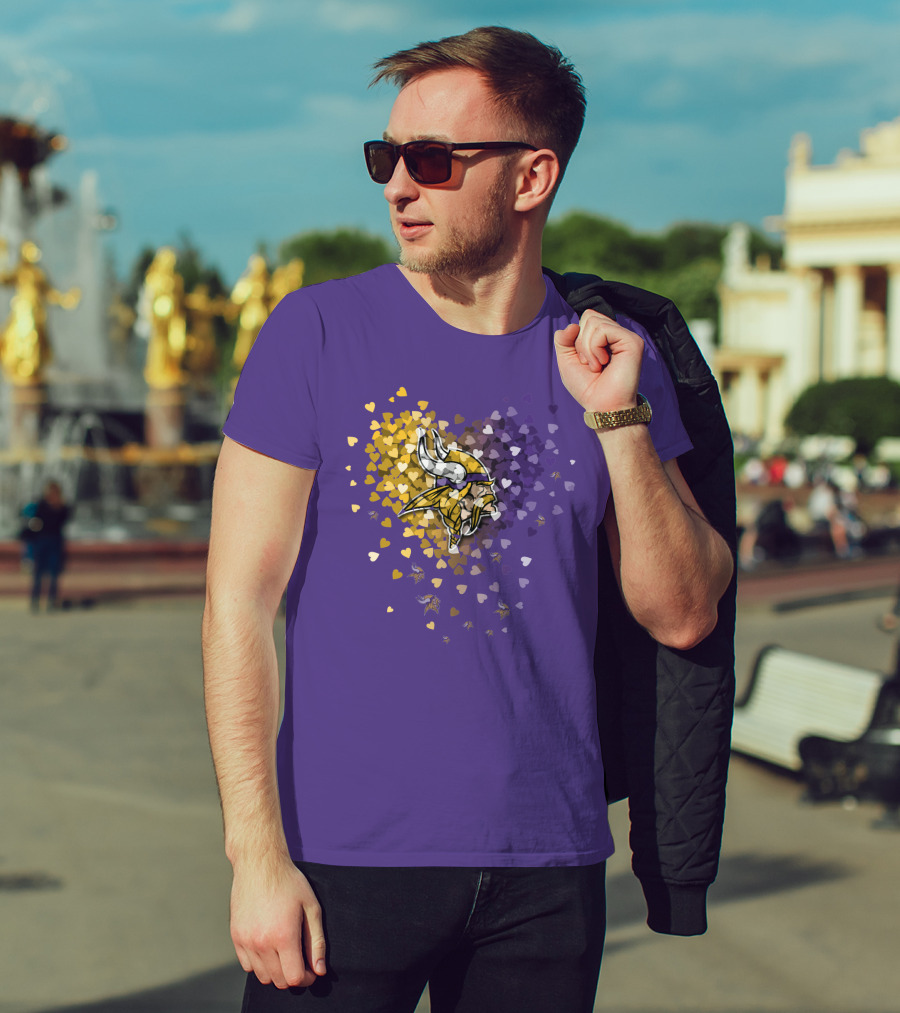 Minnesota Vikings Heart Logo Purple And Gold Hearts T-Shirt