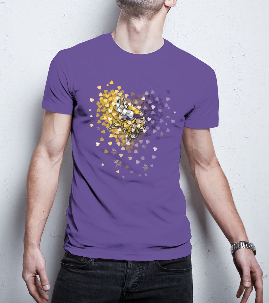 Minnesota Vikings Heart Logo Purple And Gold Hearts T-Shirt
