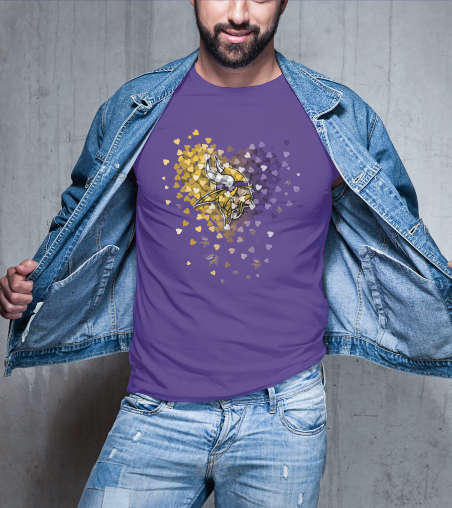 Minnesota Vikings Heart Logo Purple And Gold Hearts T-Shirt