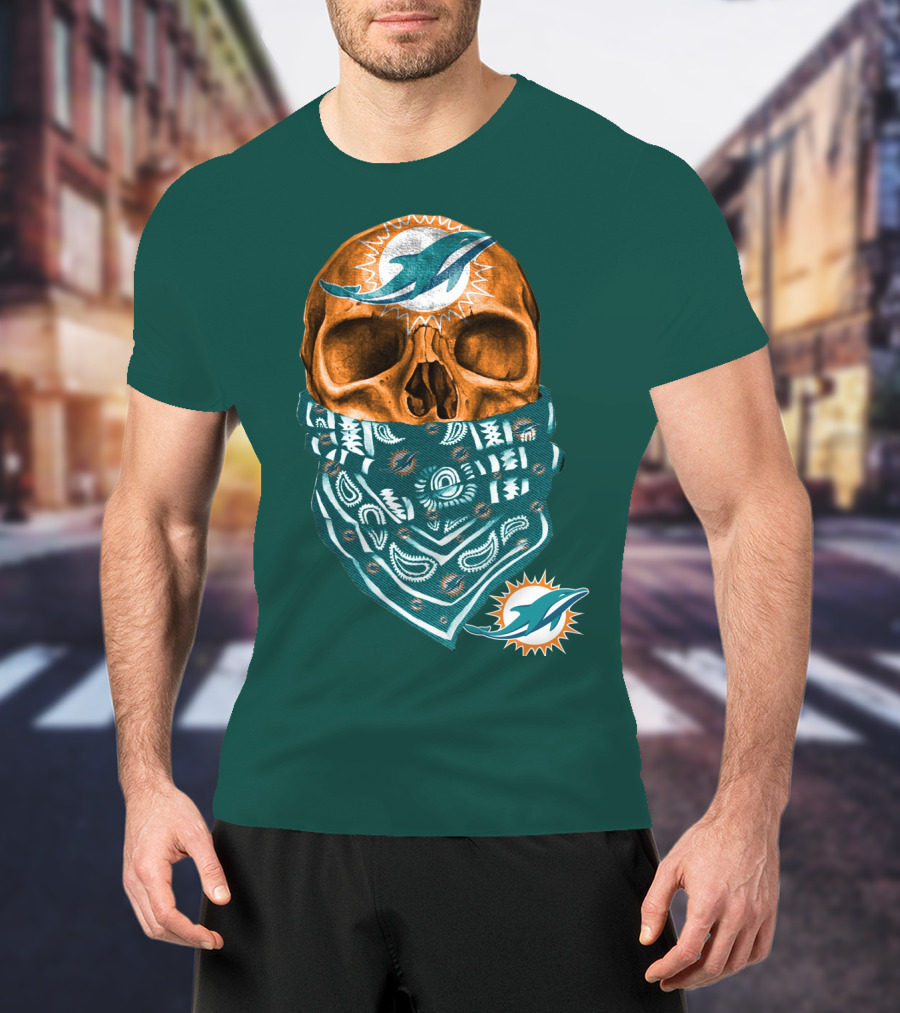 Miami Dolphins Skull Bandana T-Shirt