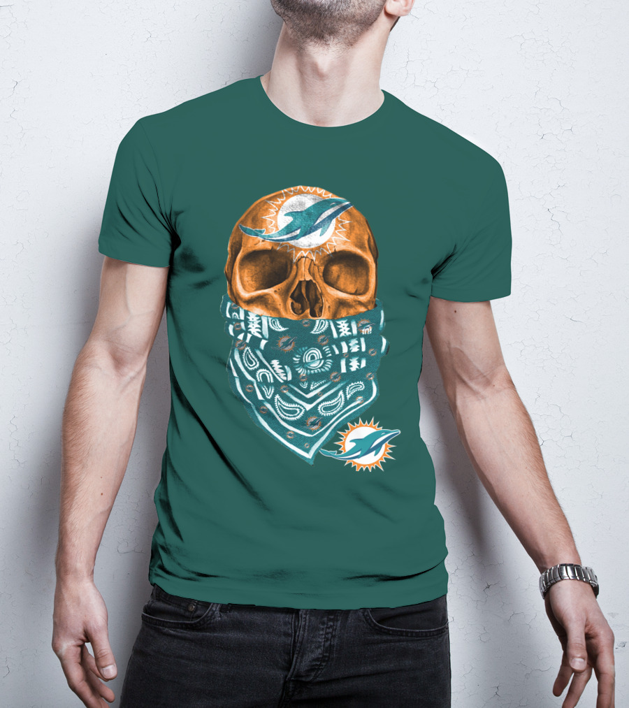 Miami Dolphins Skull Bandana T-Shirt