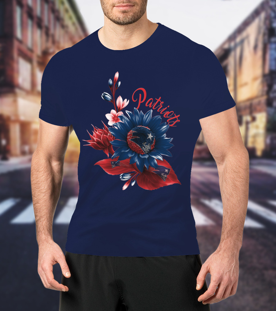 Patriots Floral Design With New England Football Theme T-Shirt