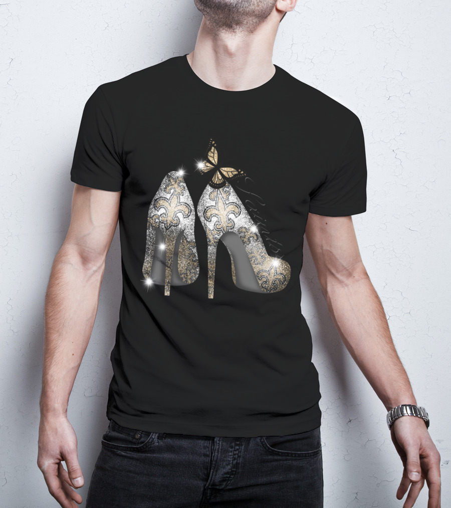 New Orleans Saints High Heels Butterfly Fleur-De-Lis T-Shirt