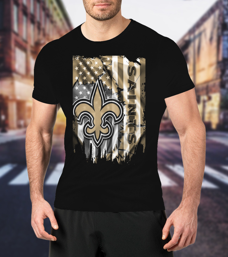 New Orleans Saints American Flag Fleur-De-Lis Logo Saints T-Shirt