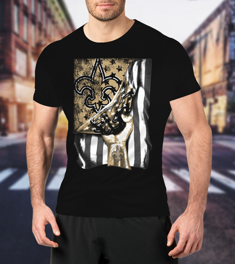 New Orleans Saints Fleur-De-Lis American Flag Fan Pride T-Shirt