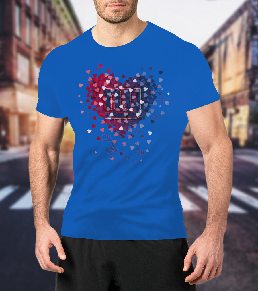 New York Giants Ny Heart Logo With Red And Blue Hearts On Blue T-Shirt