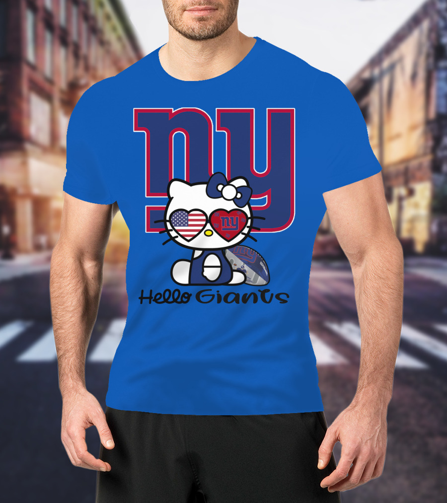 Hello Giants Ny Football Kitty With Heart Sunglasses T-Shirt