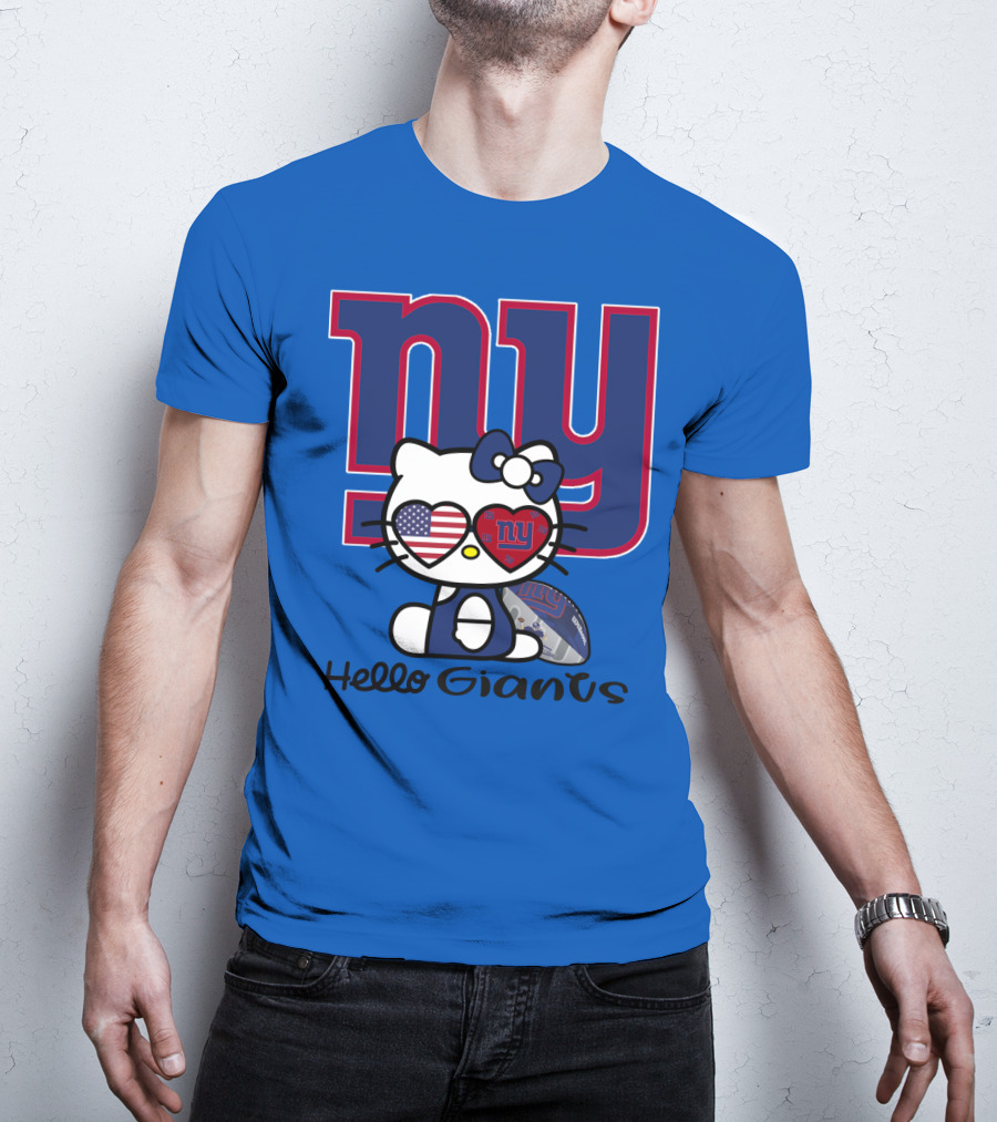 Hello Giants Ny Football Kitty With Heart Sunglasses T-Shirt